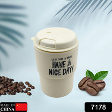 Travel coffee cup with motivational message, portable and practical for home or office.