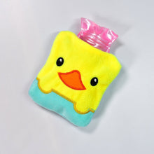 Small hot water bag with yellow duck design for pain relief.