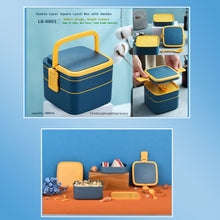 Two-layer blue lunch box with handle and spoon