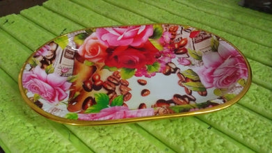 Small Plastic Flower Printed Design Serving Tray (1 Pc / 27 x 18 CM / Mix Color)