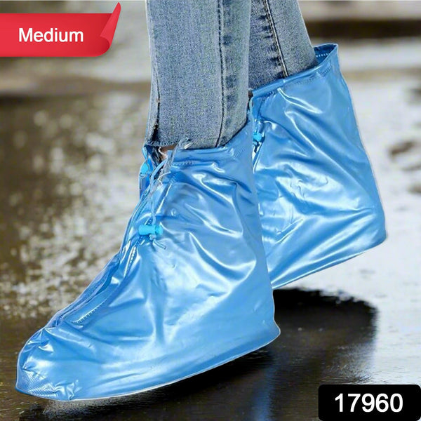 Plastic Shoes Cover Reusable Anti-Slip Boots Zippered Overshoes Covers Transparent Waterproof Snow Rain Boots for Kids / Adult Shoes, for Rainy Season (1 Pair / Blue)